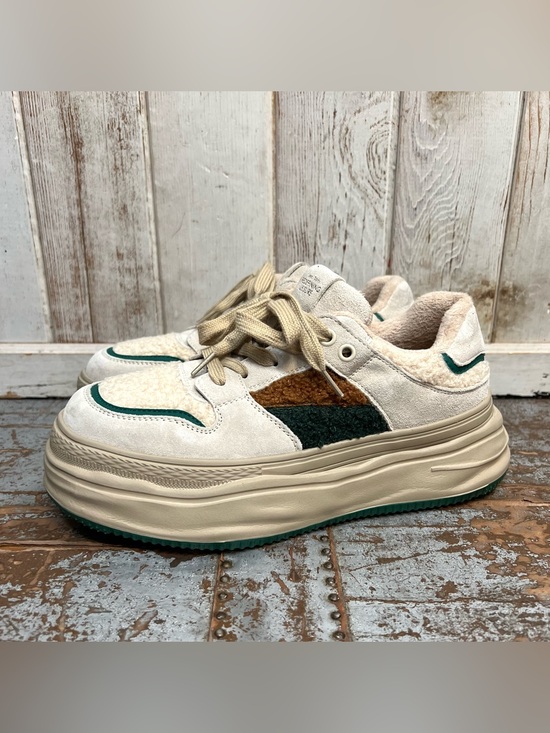 Beau Today Shoes - Beau Today Fleece Lace Up Patchwork Chunky Sneaker